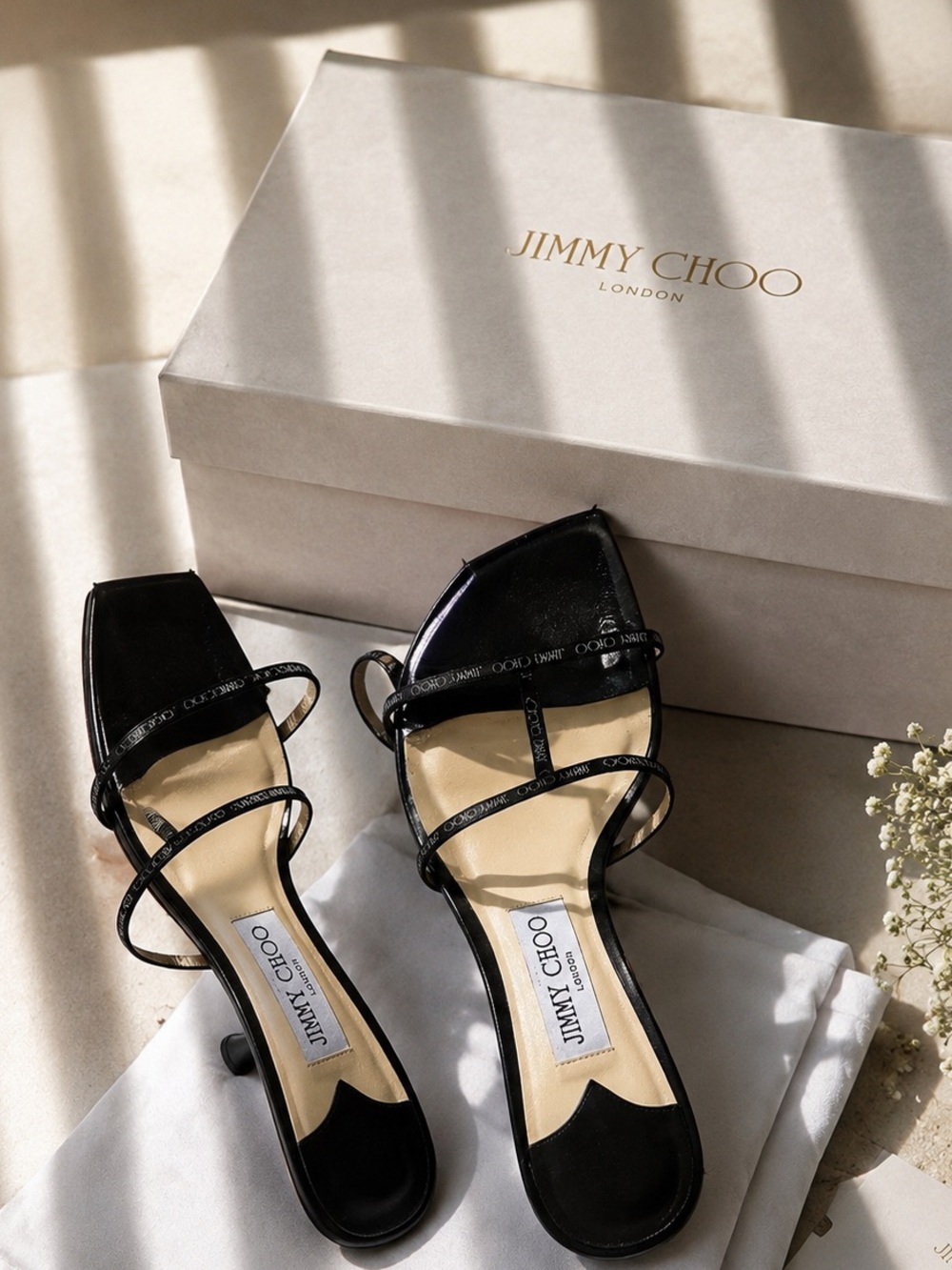 SALE Jimmy Choo Black Patent Strappy Mid Heels preloved 40 is 9